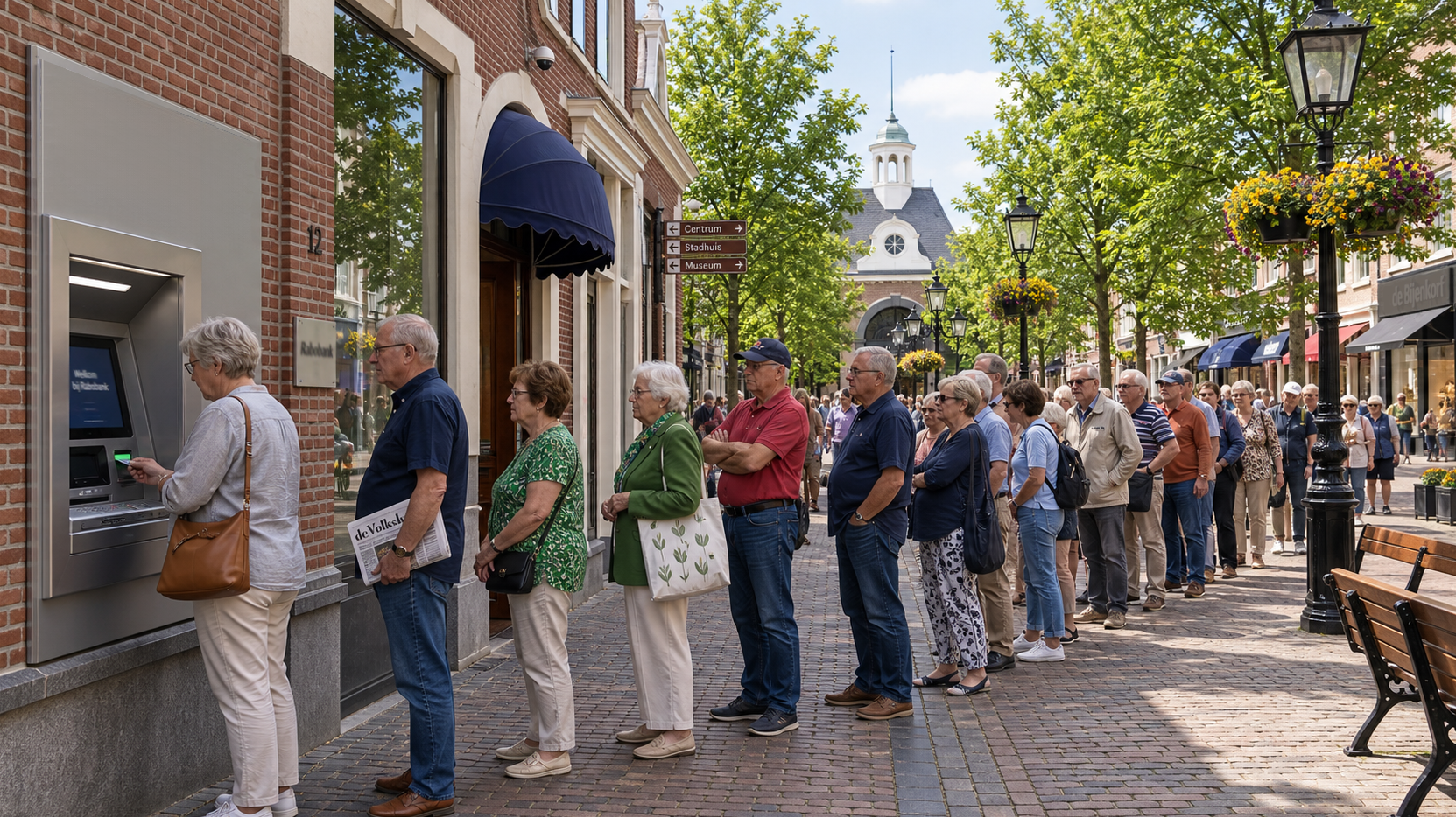 Mensen in een Nederlandse stadsstraat